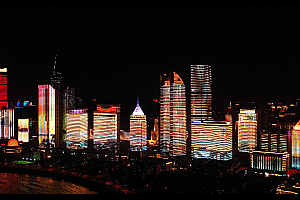 4K青岛城市建设夜景海岸线视频素材