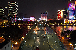 4K广州市城市建设城市风光街道立交桥车流高楼大厦海珠桥夜景视频素材